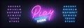 Play zone neon template. Glowing lettering for play club