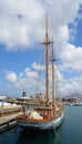 Large Yacht moored at Marina Rubicon port at Playa Blanca in Canary Islands