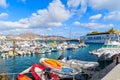 Colourful fishing boats in Playa Blanca harbour Royalty Free Stock Photo