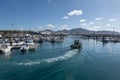 Panoramic view of the pretty port of Playa Blanca, in Yaiza, Lanzarote island, Spain