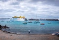 Playa Blanka, Lanzarote, Spain - 2072017: Ferry Fred.Olsen enters the port of Playa Blanca
