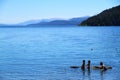 BARILOCHE, ARGENTINA - 16 February 2019. A view from Playa Bonita which is a nice beach for families with children.