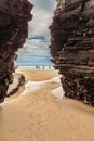 Playa de Las Catedrales, Lugo, Galicia, Spain - July 12, 2016: