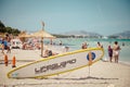 Playa de muro. Lifeguard board on the crowd beach Royalty Free Stock Photo