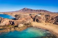 Playa de Papagayo Beach, desert landscape and blue sky. Lanzarote Royalty Free Stock Photo