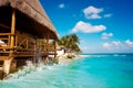 Playa del Carmen beach palapa in Mexico Royalty Free Stock Photo