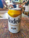 Modelo beer bottle in restaurant PapaCharly Playa del Carmen Mexico