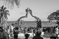 PLAYA DEL CARMEN, MEXICO - 20 April 2022: Portal Maya Sculpture in Playa del Carmen