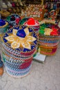 PLAYA DEL CARMEN, MEXICO - JANUARY 10, 2017: Beautiful and colorful mexican hats one above another in a market and