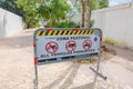 Playa del Carmen, Mexico - January 10, 2018: Informative sign of all vehicles prohibited in a small area close to the