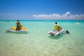 Jet ski for rent on the beach of Playacar at Caribbean Sea of Mexico. Royalty Free Stock Photo