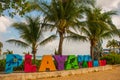 Playa del Carmen, Mexico: Open view of the huge words of Playa by the beach in Playa del Carmen, Riviera Maya, Mexico Royalty Free Stock Photo