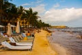 Playa Del Carmen, Mexico, Yucatan, Riviera Maya: Horrible dirty beach with mud, seaweed and garbage.