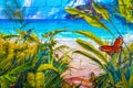 Artistic walls tropical jungle paintings graffiti Playa del Carmen Mexico Royalty Free Stock Photo