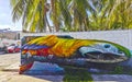 Artistic walls tropical jungle paintings graffiti Playa del Carmen Mexico Royalty Free Stock Photo