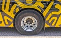 Colorful mexican yellow black travel bus wheel Mexico