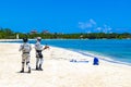 Military National Guard patrols monitors beach Playa del Carmen Mexico Royalty Free Stock Photo