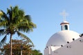 Playa del Carmen white Mexican church archs belfry Royalty Free Stock Photo