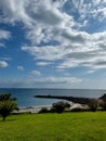 Playa Fanabe. Costa Adeje. Tenerife. Canary Islands. Spain. Amazing clouds. A lot of birds. Vertical Royalty Free Stock Photo