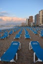 Sun beds for hire in the Mediterranean resort of Benidorm Royalty Free Stock Photo