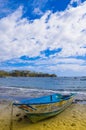 PLAYA MONTEZUMA, COSTA RICA, JUNE, 28, 2018: Outdoor view of small boat in the shore in Playa Montezuma during gorgeous