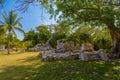 Playacar Mayan ruins in the forest park in Playa del Carmen, Yucatan, Mexico Royalty Free Stock Photo