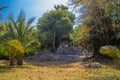 Playacar Mayan ruins in the forest park in Playa del Carmen, Yucatan, Mexico Royalty Free Stock Photo