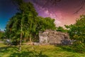 Playacar Mayan ruins with Milky Way Galaxy stars night sky in Playa del Carmen Royalty Free Stock Photo