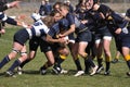 Player Being Tackled in a Women's Rugby Match