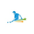 Player Billiards with star logo design vector. Illustration. Silhouette Player Billiard Royalty Free Stock Photo