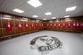 Player Changing Room in The Old Trafford stadium in Manchester, England. Old Trafford is home of Manchester United football club. Royalty Free Stock Photo