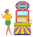 Woman Winner, Gambling Machine, Casino Vector