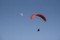 Player flying towards the moon with blue sky Royalty Free Stock Photo