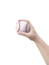 Player Gripping a New Baseball Isolated on White