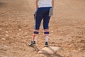 Player on home plate baseball or softball field Royalty Free Stock Photo