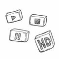 Player icons vector. Hand drawn. Player buttons and symbols. Player controls. Set Of pencil drawn player buttons in a doodle style Royalty Free Stock Photo