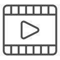 Player line icon. Video play interface button in film frame symbol, outline style pictogram on white background Royalty Free Stock Photo