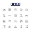 Player line vector icons and signs. Athlete, Gamer, Competitor, Performer, Actor, Sportsperson, Participant, Contender