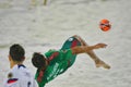 The player from Mexico named Acevedo making bicycle kick in Beach Soccer Championship Royalty Free Stock Photo