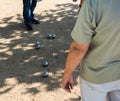 Player playing boules during a tournament Royalty Free Stock Photo