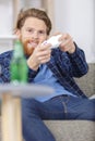player playing console car race videogame holding gamepad Royalty Free Stock Photo