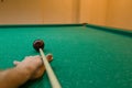 Player in the pool kick. Russian billiards Royalty Free Stock Photo