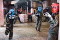 Player in red mask in paintball club