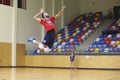 Player serve the ball in jump in a volleyball match