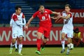 Player Skf Sered Marin Ljubicic passes the ball between FK Senica and the ball Royalty Free Stock Photo