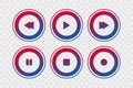 Player vector icons. Gradient play, stop, rewind, forward, pause, record isolated signs for music, buttons, web design Royalty Free Stock Photo