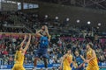 Players in the ACB League match between Mora BAnc Andorra vs FC Barcelona in Andorra La Vella