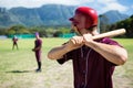 Players playing baseball on field Royalty Free Stock Photo