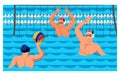 Players sportsmen enjoying water polo game cartoon