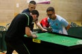 Players during Table soccer world championship game detail Royalty Free Stock Photo